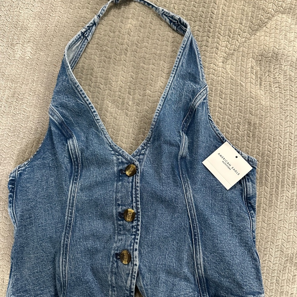 American Eagle Outfitters Denim Blue Halter Tank